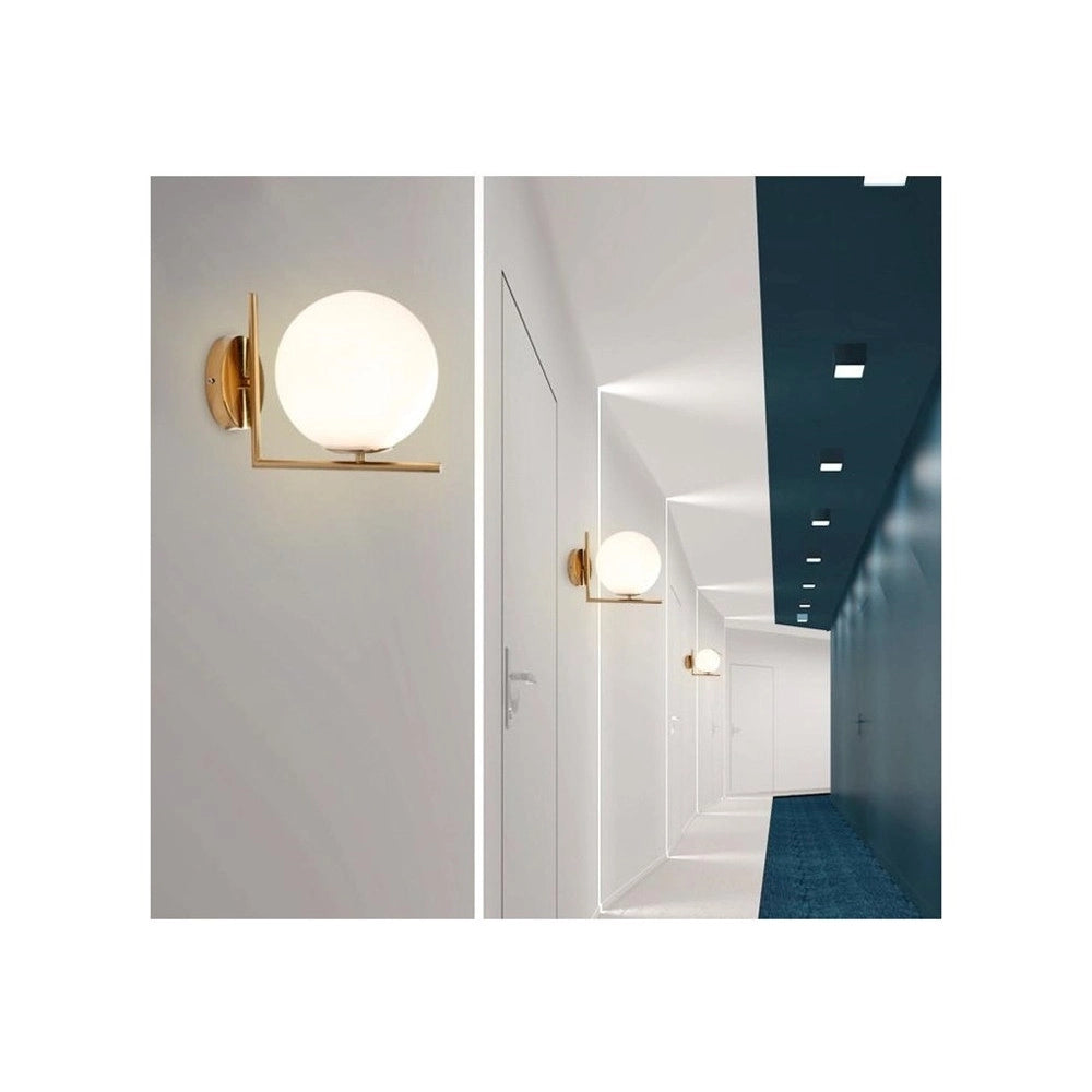Trade Shop - Applique Parete Attacco G9 Sfera Vetro Metallo Oro Lampada Moderno Minimal 32842 -
