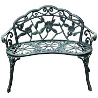 Panca da Giardino 2 Posti in Ghisa e Alluminio, Stile Rétro con Decorazioni Floreali, Resiste alle Intemperie