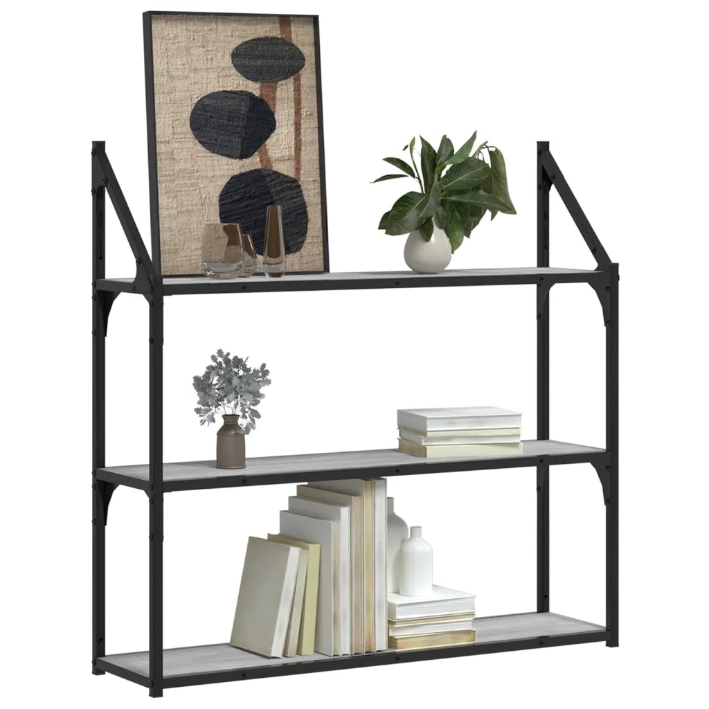 Scaffale Parete | Ripiano a parete | Mensola a parete 3Ripiani Grigio Sonoma 80x21x78,5cm Multistrato