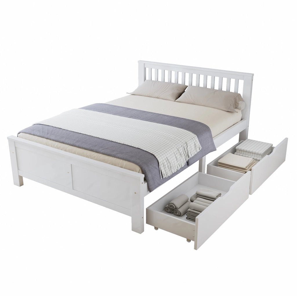 Letto matrimoniale 140x200 cm con 2 cassetti; legno massello bianco