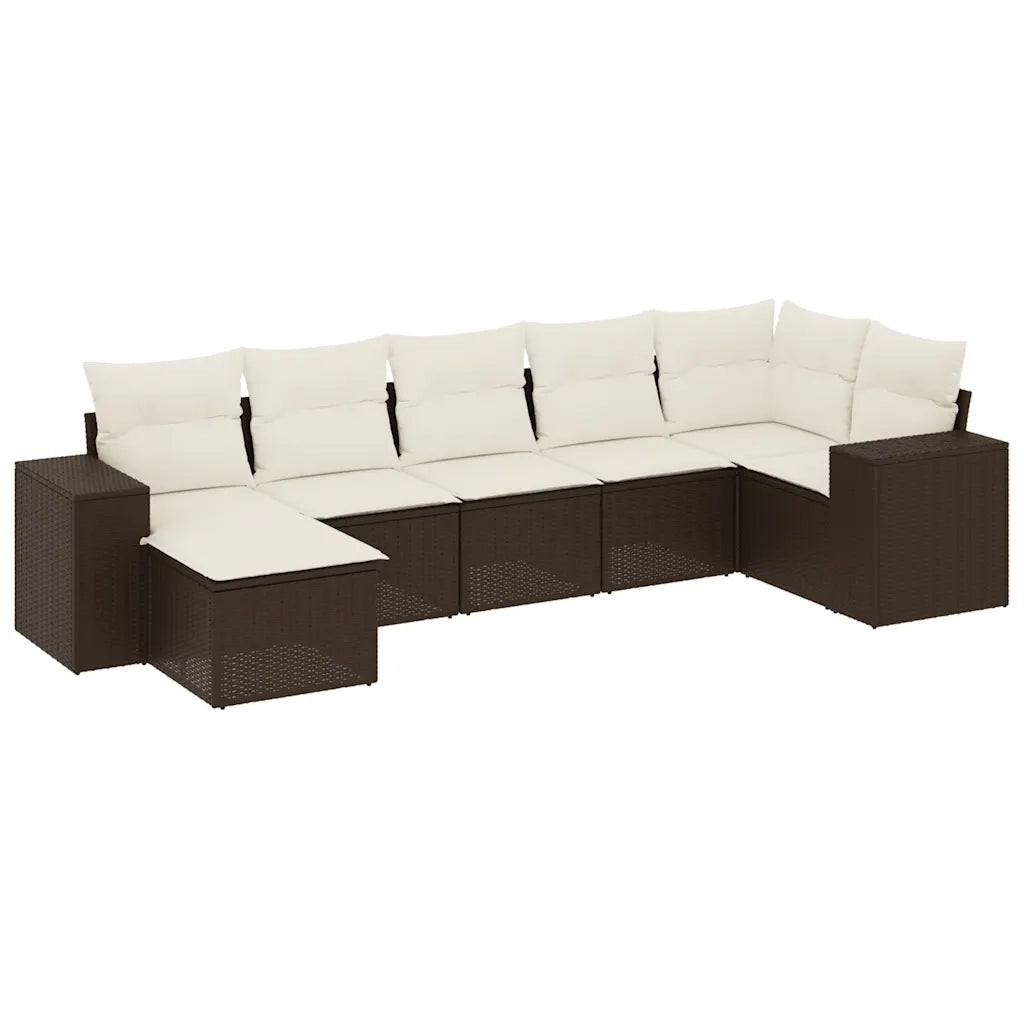 Set Divani da Giardino 7 pz con Cuscini Marrone in Polyrattan 3222882