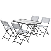 Set 5 Pezzi Tavolo e Sedie da Giardino con 4 Sedie Pieghevoli in Textilene Traspirante Grigio