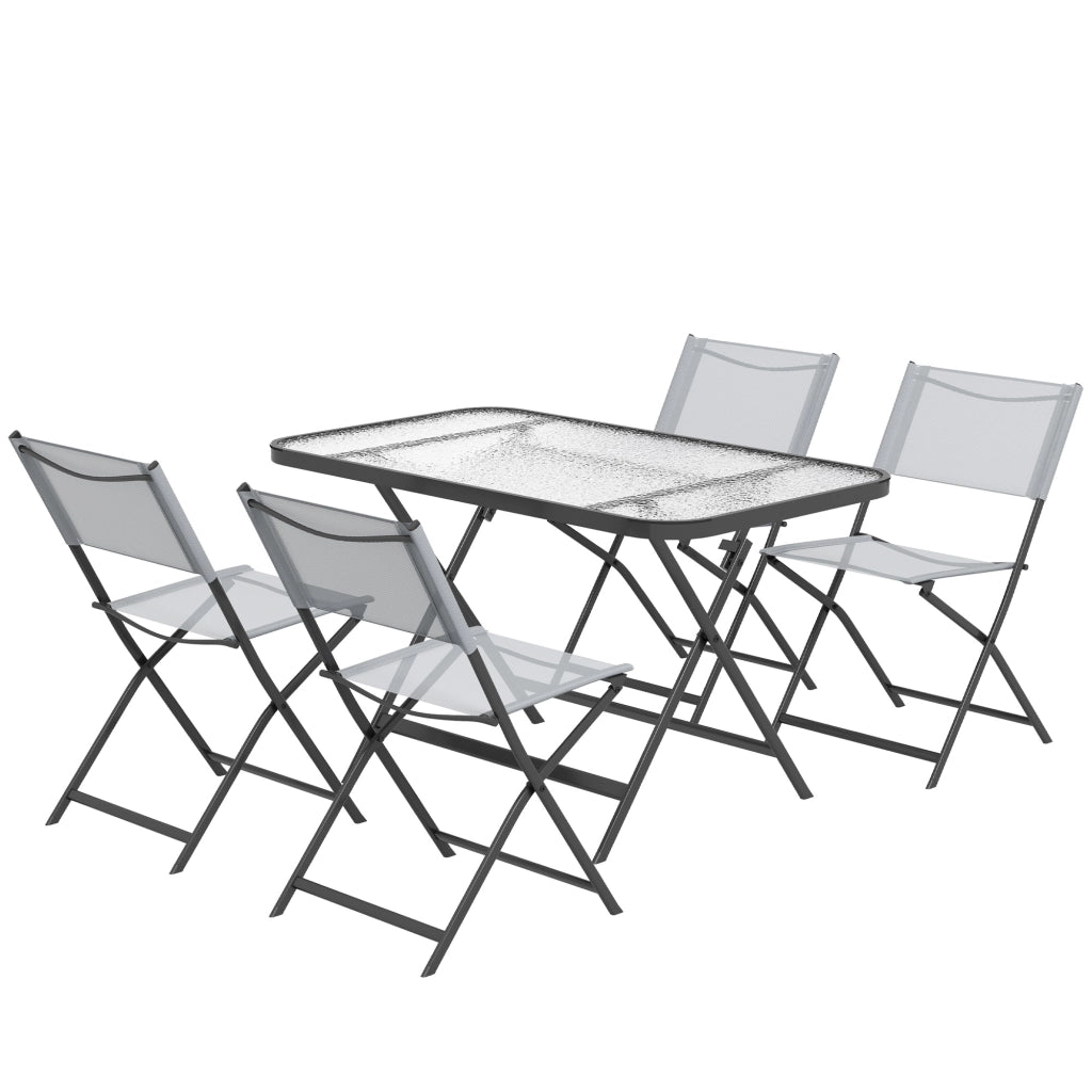 Set 5 Pezzi Tavolo e Sedie da Giardino con 4 Sedie Pieghevoli in Textilene Traspirante Grigio