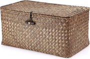 Cassa quadrata zeppa con coperchio - Organizzatore decorativo per bagno, mensola o scrivania (caffè M)