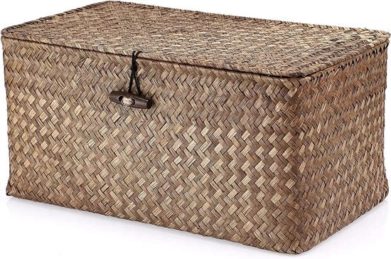 Cassa quadrata zeppa con coperchio - Organizzatore decorativo per bagno, mensola o scrivania (caffè M)
