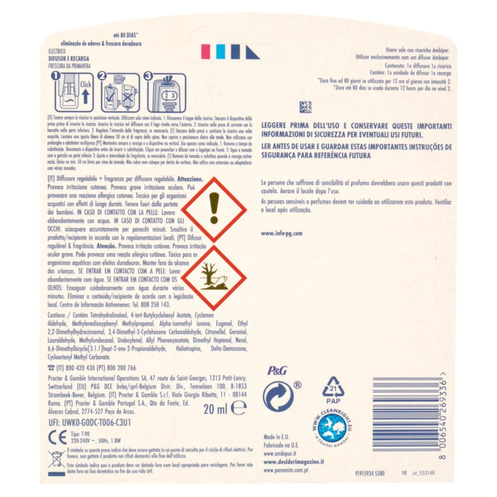 AMBI PUR PROFUMATORE PER AMBIENTI ELETTRICO STARTER KIT 20 ML LENOR RISVEGLIO PRIMAVERILE