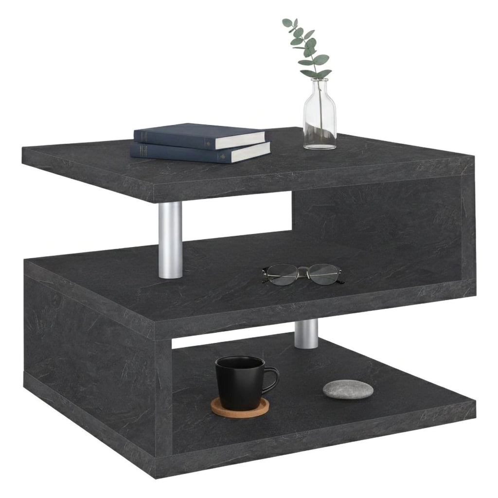 Chanthu, Tavolino da Salotto Multi-piano Made in Italy, 55x55x41h cm Grigio Ardesia
