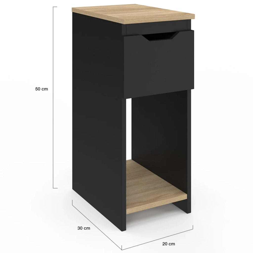 IDMarket - Set di 2 comodini stretti a 1 cassetto ANOUK con nicchia nera e legno