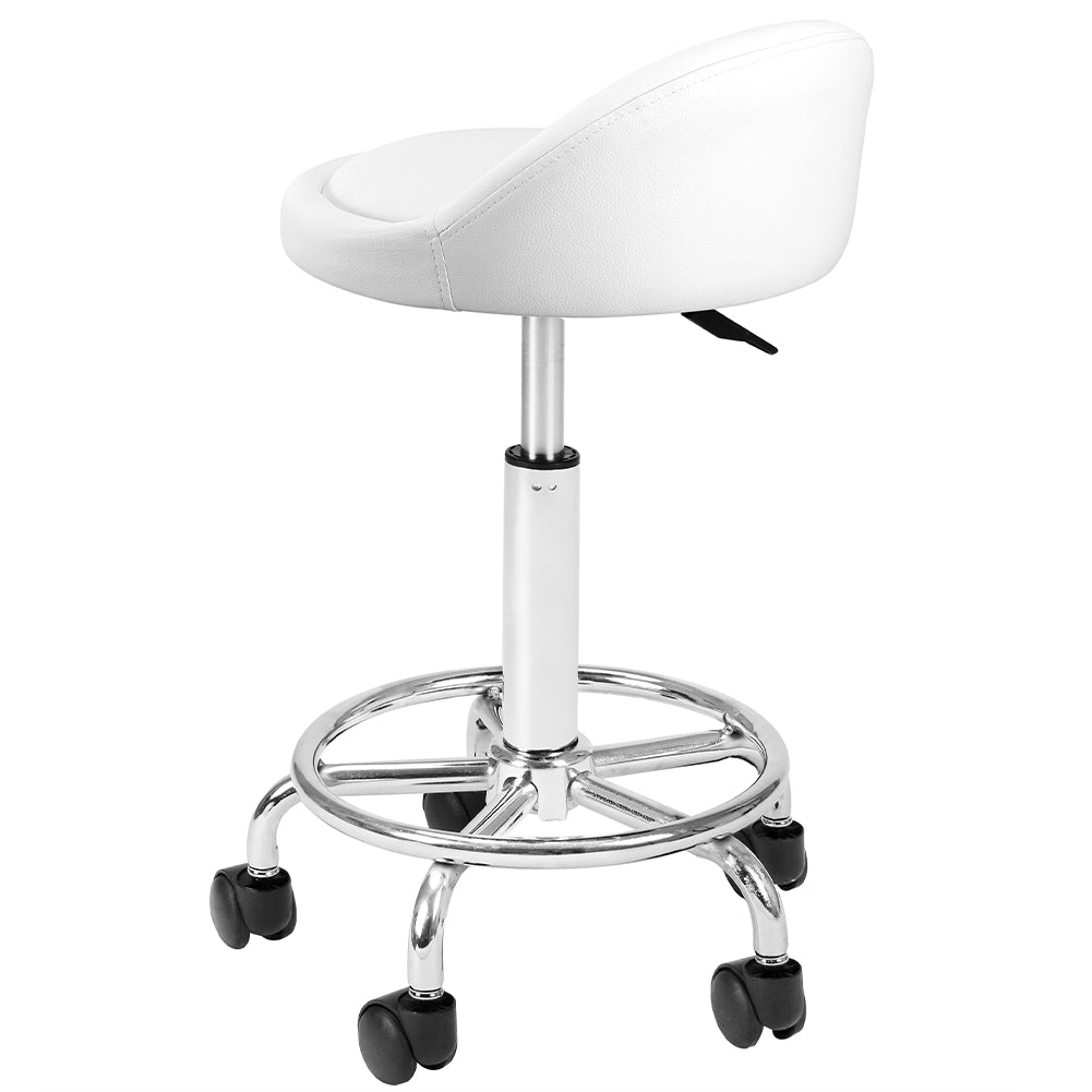 Sgabello con ruote Bianco Seduta imobottita e Schienale Basso, Base Acciaio 360