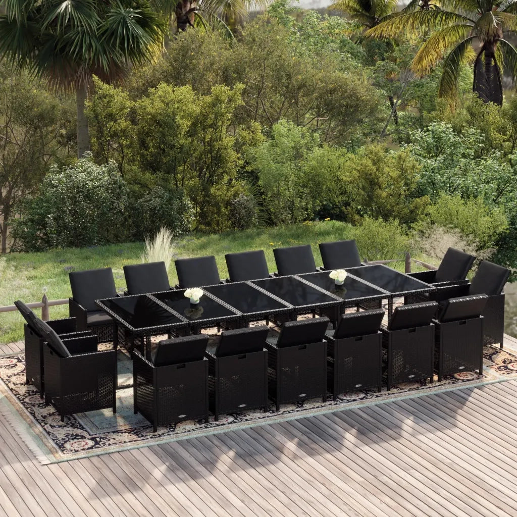Set da Pranzo per Giardino 17 pz con Cuscini in Polyrattan Nero cod mxl 50571