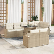 Set divano da giardino da 9 pezzi con cuscini beige in rattan polietilene