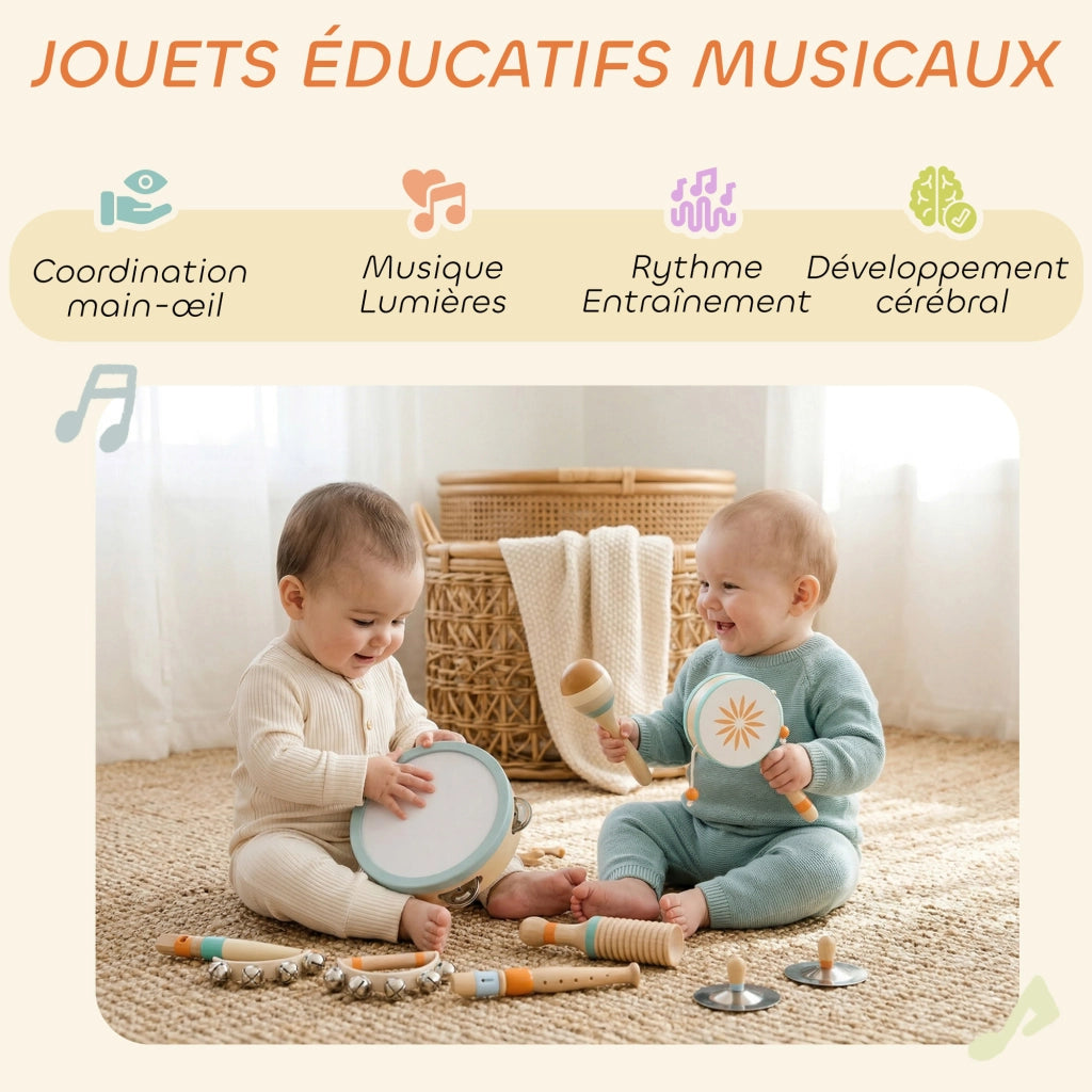Strumenti Musicali Bambini in Legno ¨C zephmum ¨C 3+ Anni con Tamburello e Maracas