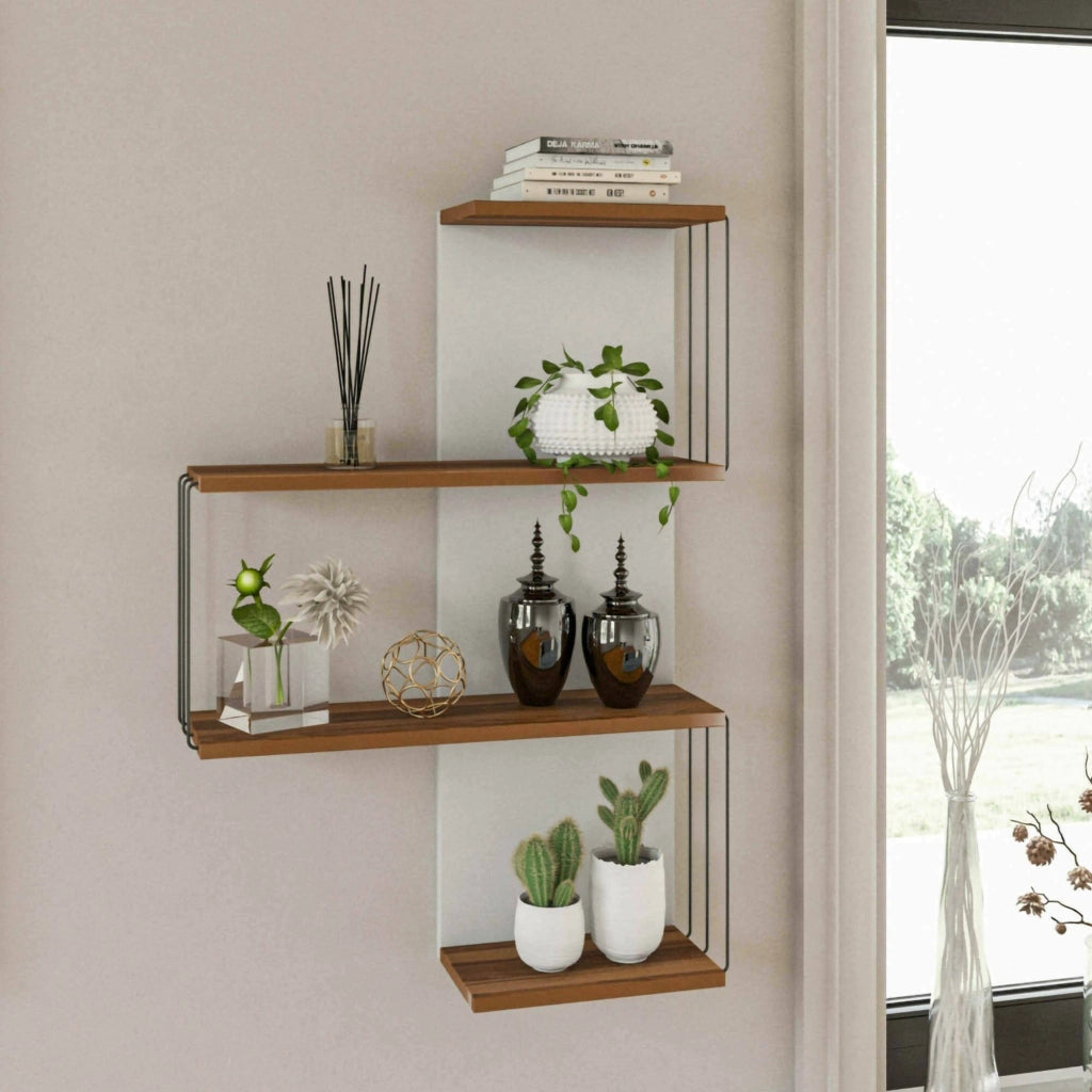 Mensola Batilda, Scaffale, Ripiano a muro, Scaffalatura multiuso, 64x19h96 cm, Quercia e Bianco