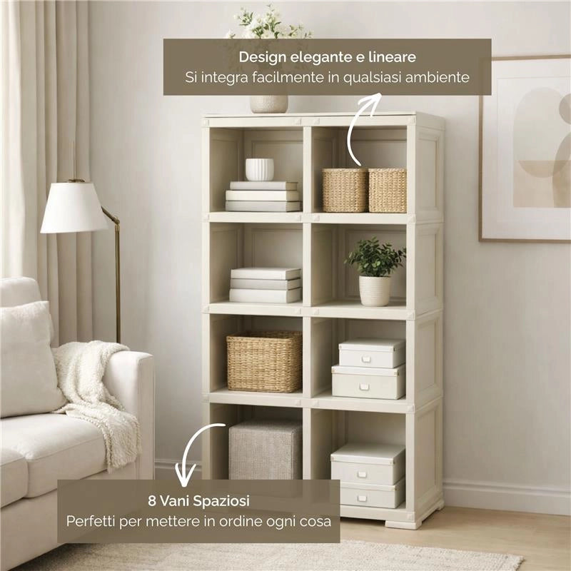 SCAFFALE 4 MODULI ANGORA 79X42,5X164 CM CON 2 PUNTALI – LIBRERIA ALTA SALVASPAZIO PER ZONA LIVING E STUDIO