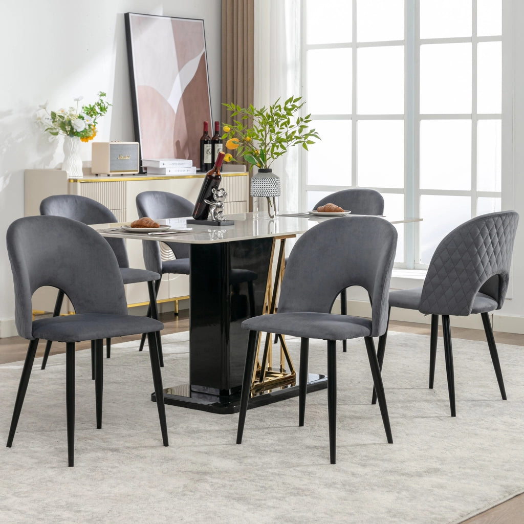 SEDIA Imbottita con Schienale 84 cm in Velluto Grigio con Gambe in Metallo