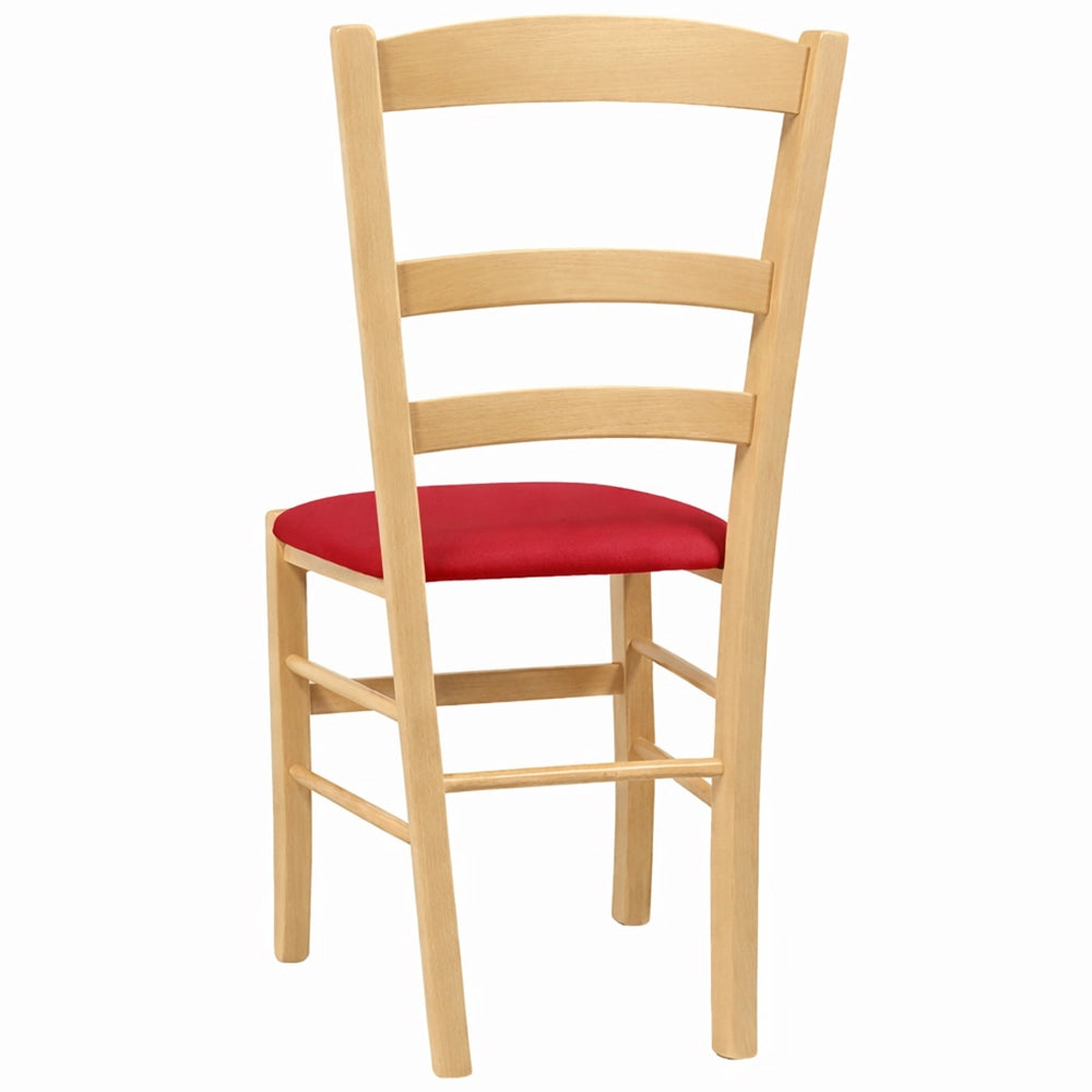 Sedie da sala da pranzo Paesana in legno naturale con seduta imbottita rossa