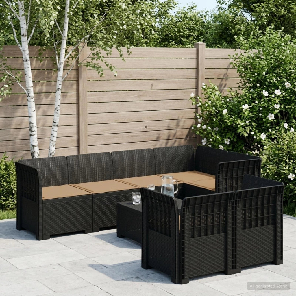 Divano 7 Posti da Giardino con Cuscini Aspetto Rattan PP 3444144