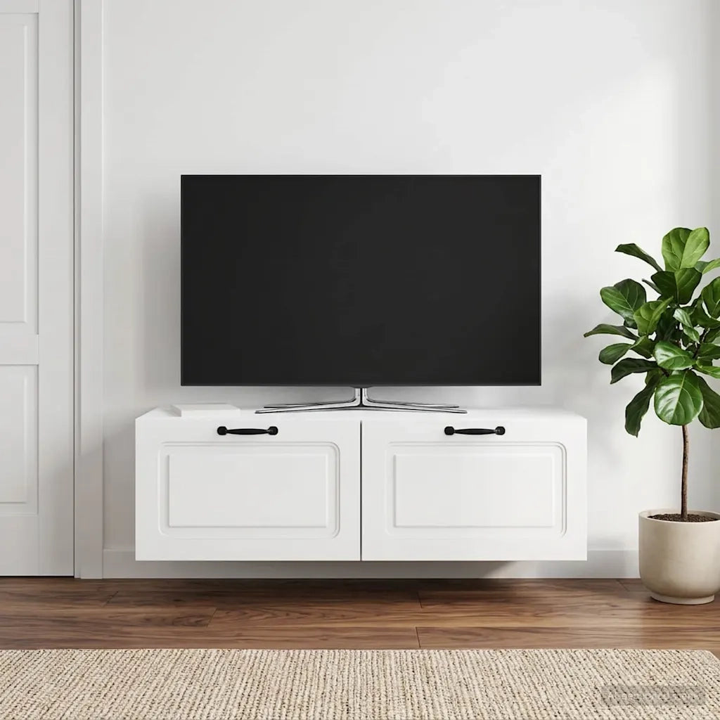 Mobile Porta TV da Muro Bianco Lucido 98 x 41 x 30 cm 899379