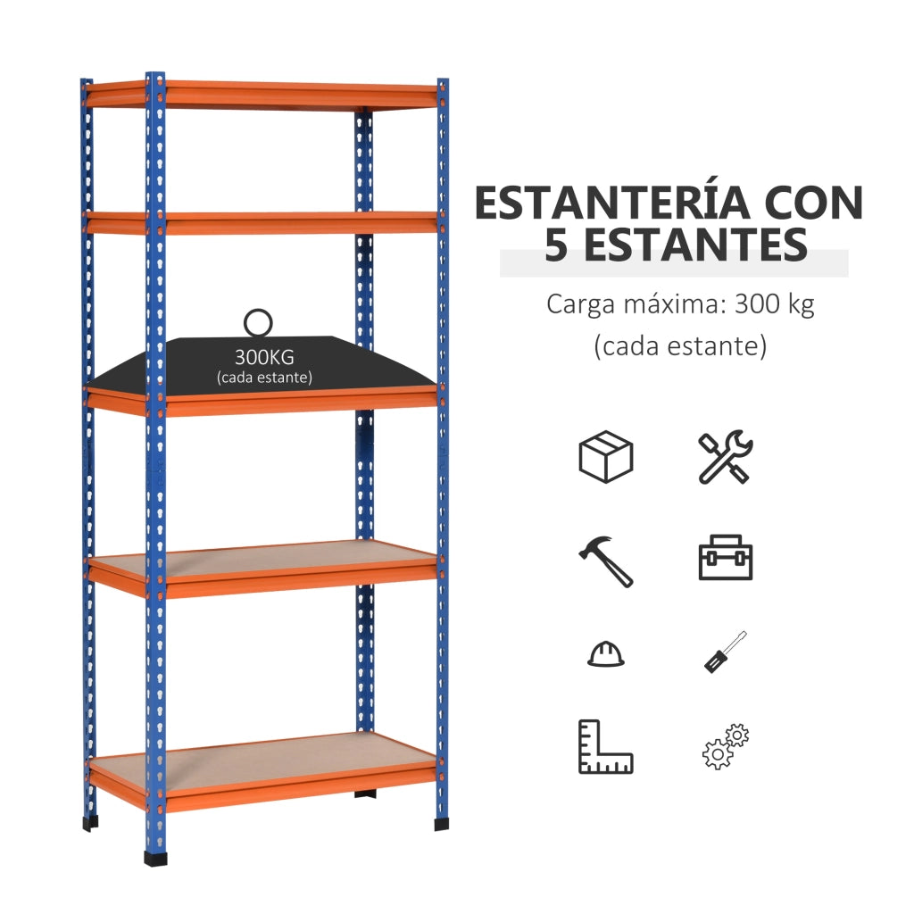 Libreria in Metallo con 5 Ripiani Aggiustabili ¨C zephmum ¨C 80x40x182 cm Blu e Arancione