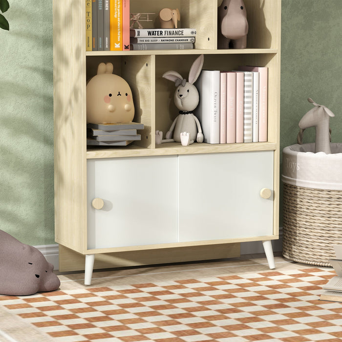 Libreria per Bambini con Ripiani Aperti e Armadietto 80x30x140,5 cm Bianco e color Legno
