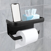Sostituto di Carta igienica per Bagno con Piastra per Telefono - Sostituto di Carta igienica per WC - Sostituto di Carta igienica per WC - Fissaggio a Percussione / Autoadesivo inclusi Viti - Acciaio Inox - Nero