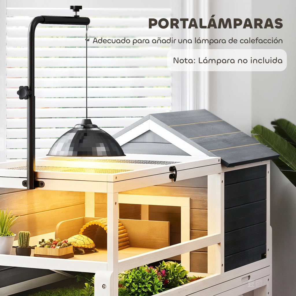 Casetta per Tartarughe in Legno con Lampada e Ripiano ¨C Zephmum ¨C Legno Naturale