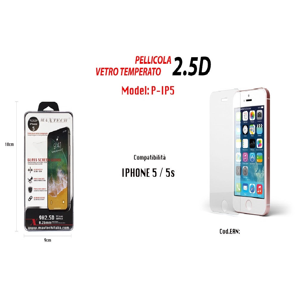 Trade Shop - Maxteck Pellicola Protettiva Per Iphone 5/5s In Vetro Temperato Ultra Resistente P-ip5 -