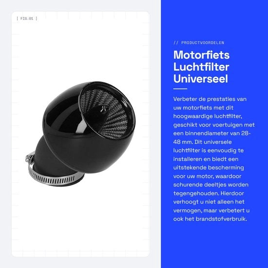 Filtro dell'aria per motocicletta - Universale - Migliora potenza e coppia - Nero - Adatto per motori - 28-48 mm diametro interno