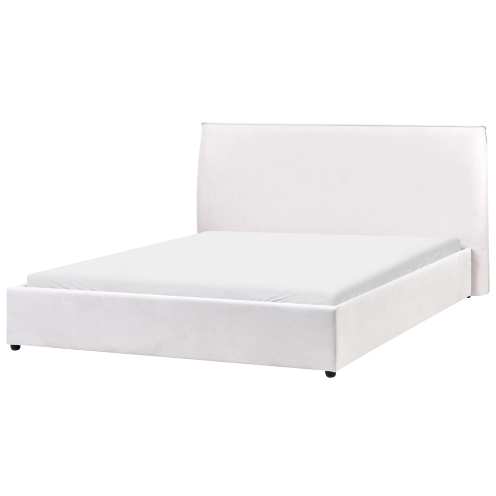 Letto matrimoniale imbottito velluto bianco sporco 160 x 200 cm grande testata classica