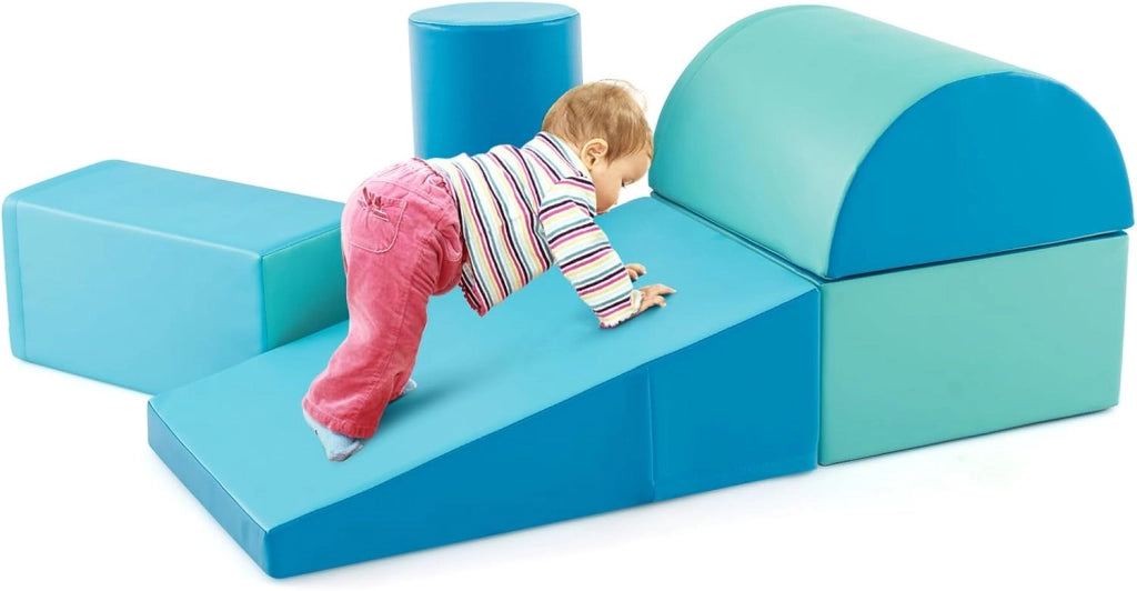 Set di 5 Blocchi con Diverse Forme e Colori, Giocattolo per Arrampicata e Strisciamento, Aiuta i Bambini a Crescere (Azzurro)
