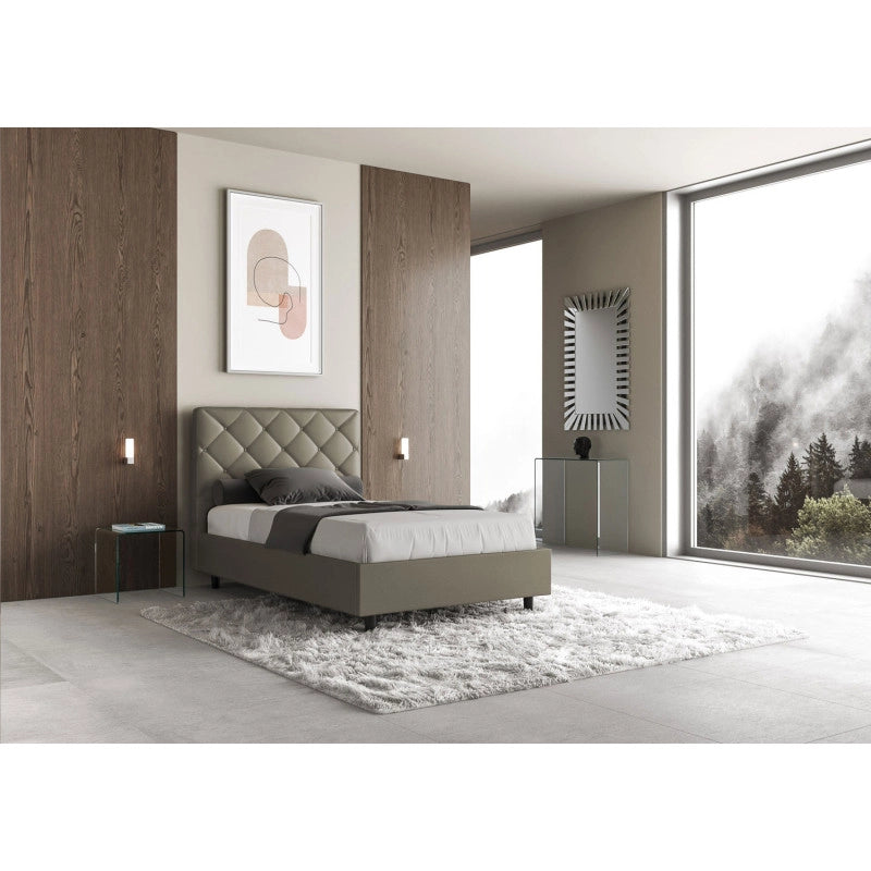 Letto imbottito Piazza e mezzo 110x200 cm Priya - Similpelle,Cappuccino,Contenitore