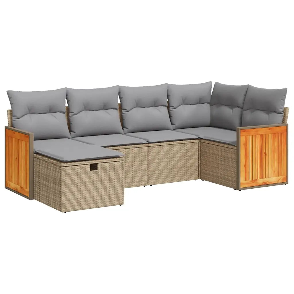 Set Divano da Giardino 6 pz con Cuscini Beige in Polyrattan 3326028