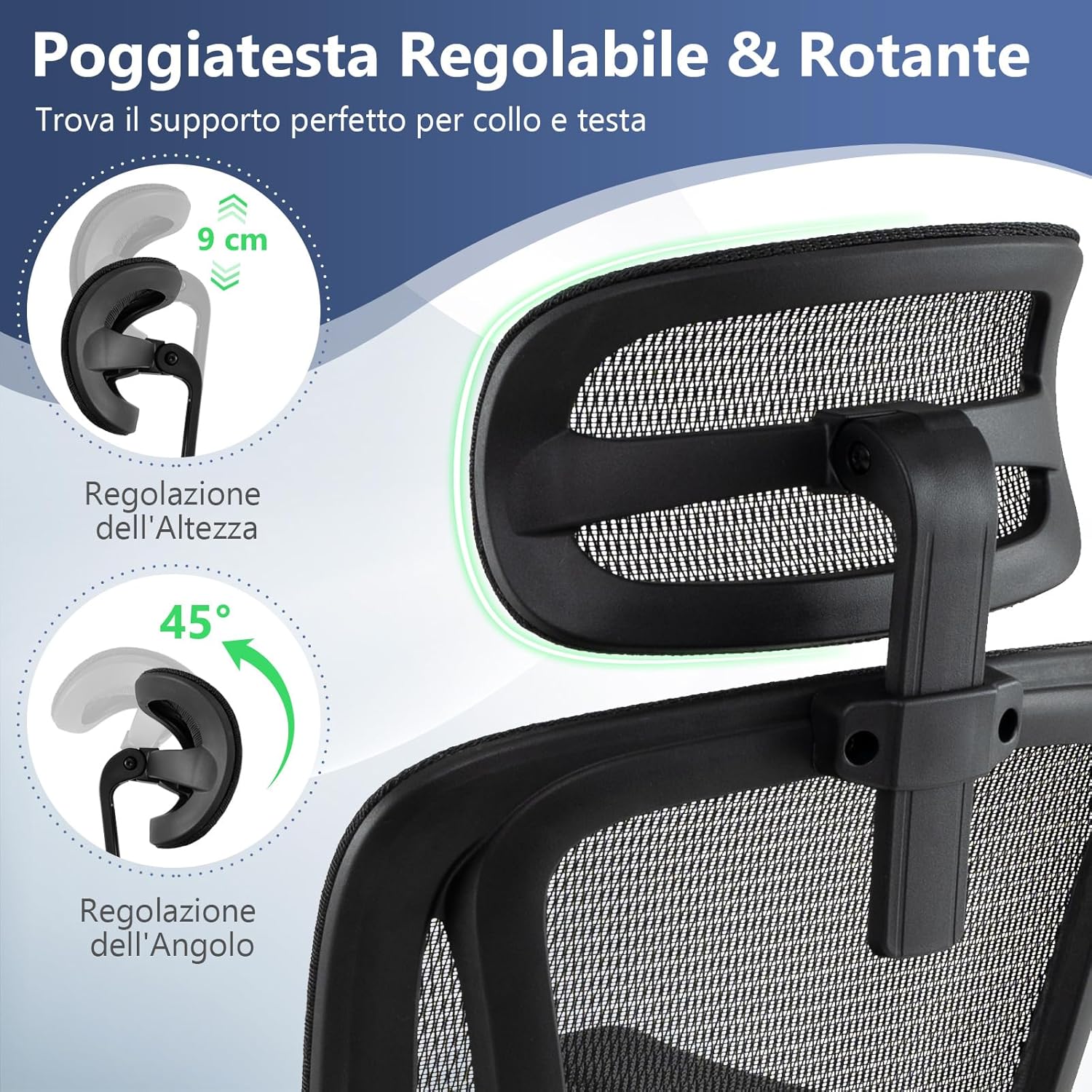 Sedia Ergonomica da Ufficio, Sedia Girevole con Poggiatesta, Supporto Lombare, Braccioli 3D, Poggiapiedi Estraibile & Schienale Reclinabile, Poltrona Girevole con Poggiapiedi