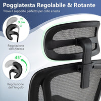 Sedia Ergonomica da Ufficio, Sedia Girevole con Poggiatesta, Supporto Lombare, Braccioli 3D, Poggiapiedi Estraibile & Schienale Reclinabile, Poltrona Girevole con Poggiapiedi