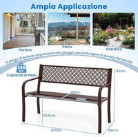 Panchina da Esterno 2-3 Posti, Panca in Metallo con Schienale Motivo Geometrico, Braccioli e Seduta a Doghe, Sedia Moderna per Parco, Cortile e Giardino (Bronzo, 127 x 59 x 82 cm)