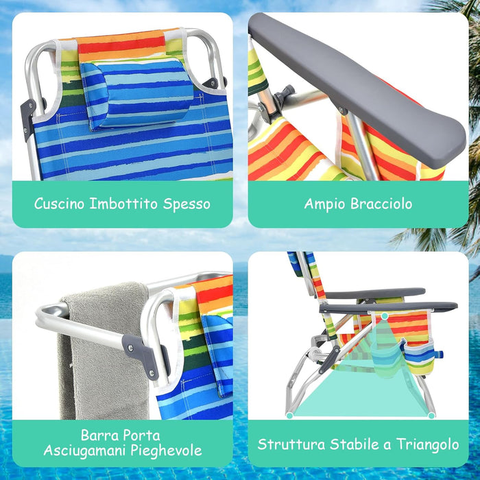 Set di Sedie da Spiaggia e Tavolino, Sedie da Esterno Reclinabili con Tavolino da Campeggio, Set di Tavolino in Alluminio e 2 Sedie Pieghevoli da Spiaggia a 5 Posizioni (Blu+Giallo)