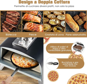 Forno per Pizza da Esterno, Forno per Pizza con Pietra per Pizza, Parafuoco, Gambe Pieghevoli, Camino Smontabile, Fornetto Portatile Giardino