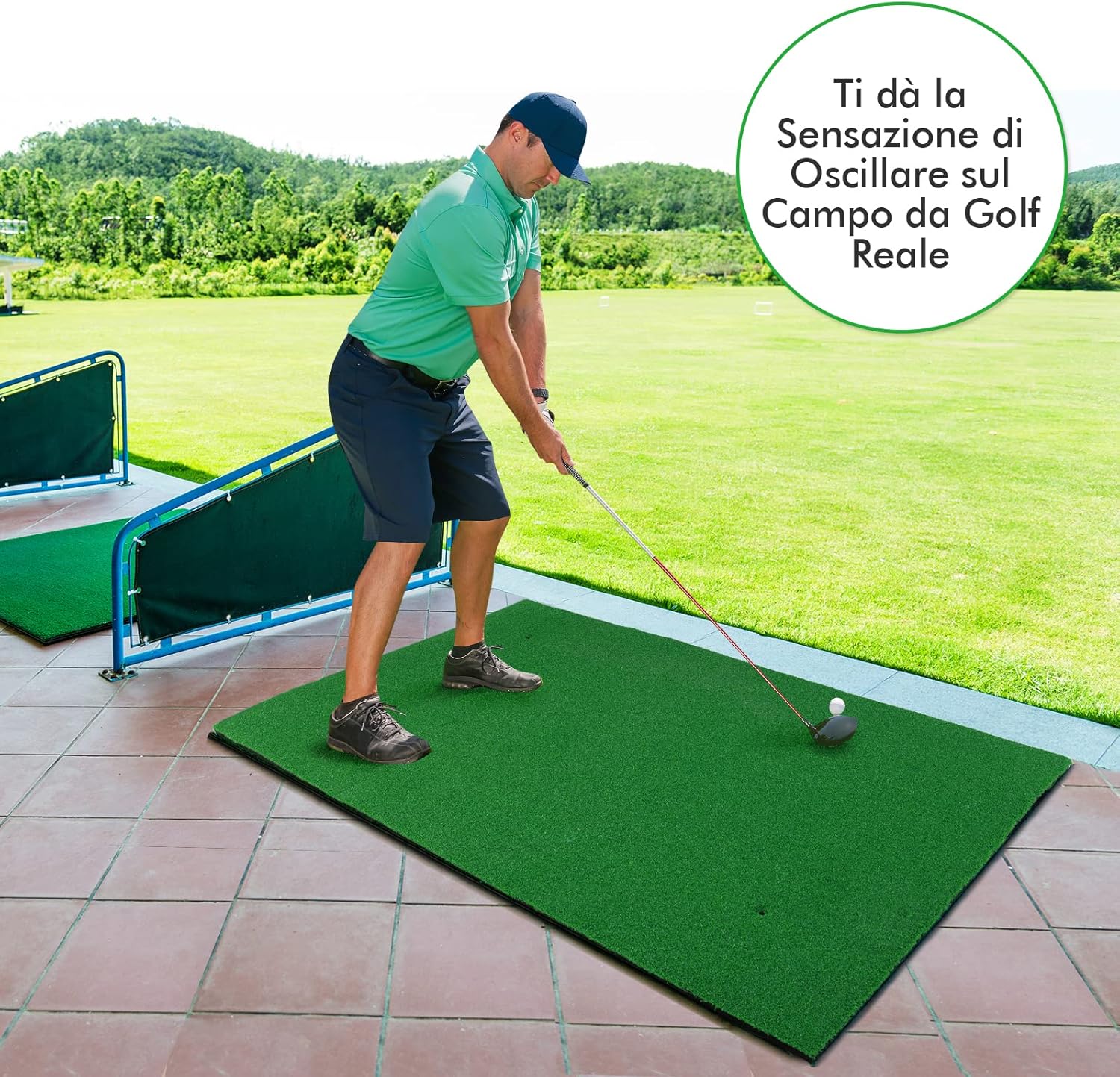 Tappetino da Golf con Manto Erboso Sintetico e 2 Posizioni per Tee, 3 Tee di Golf Inclusi, Tappetino Standard Realistico per Giocare a Golf, Ideale per Uso Interno ed Esterno, 1,5 x 1 M