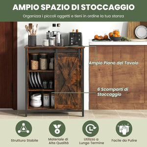 Credenza Cucina, Mobile da Ingresso con Ante Scorrevole, Armadietto con Ripiani Regolabili, Mobiletto Multiuso,3 Ripiani e 1 Scomparto con Porta per Cucina, Sala da Pranzo, 70 cm x 30 cm