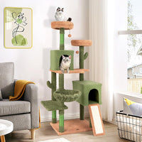Tiragraffi per Gatti 160 cm, Torre per Gatti con Pali di Graffiatura in Sisal e Scala, Doppi Condomini & Perch in Peluche e Giocattoli Appesi, Albero per Gatti a Cactus per Gattini