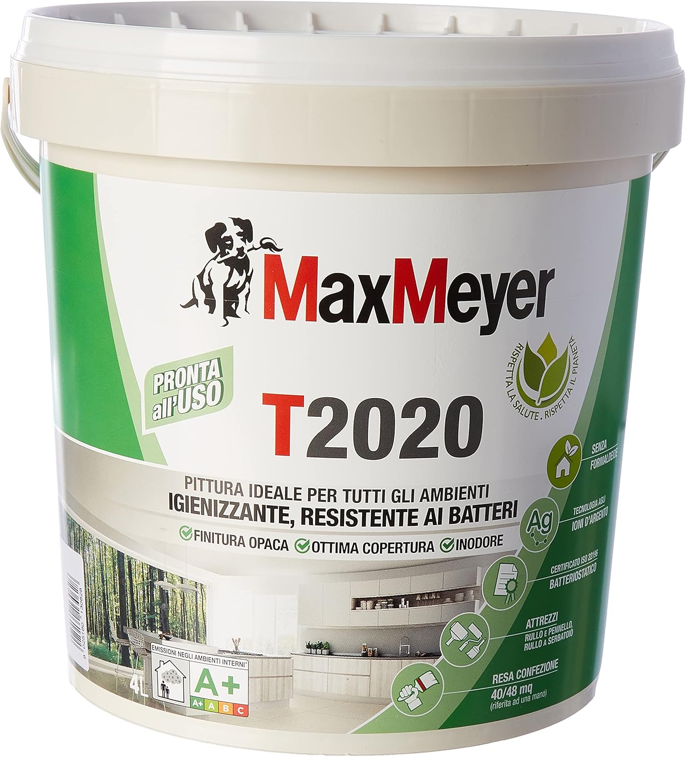 Pittura per Interni Traspirante Igienizzante T2020, Colore Bianco, 4L