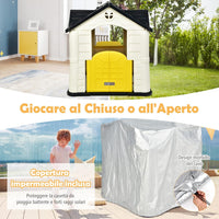 Casetta per Bambini con Porte e Finestre, Casetta Giocattolo con Tavolo, Set Giocattolo con 7 Pezzi, Ideale per Bambini 3-8 Anni, 164x124x132 cm (Giallo)