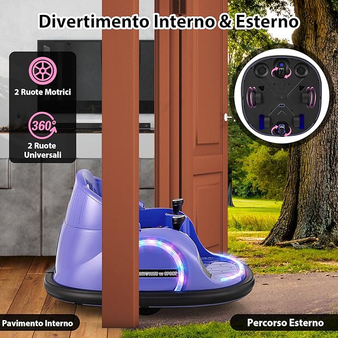 12V Autoscontro Elettrico per Bambini, Macchina Elettrica Cavalcabile con Telecomando, Luci Musica e Imbottitura Anti-collisione, Auto a Scontro per Bambini 18 Mesi + (Viola)