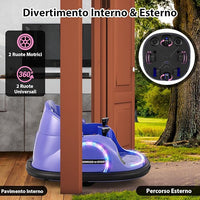 12V Autoscontro Elettrico per Bambini, Macchina Elettrica Cavalcabile con Telecomando, Luci Musica e Imbottitura Anti-collisione, Auto a Scontro per Bambini 18 Mesi + (Viola)