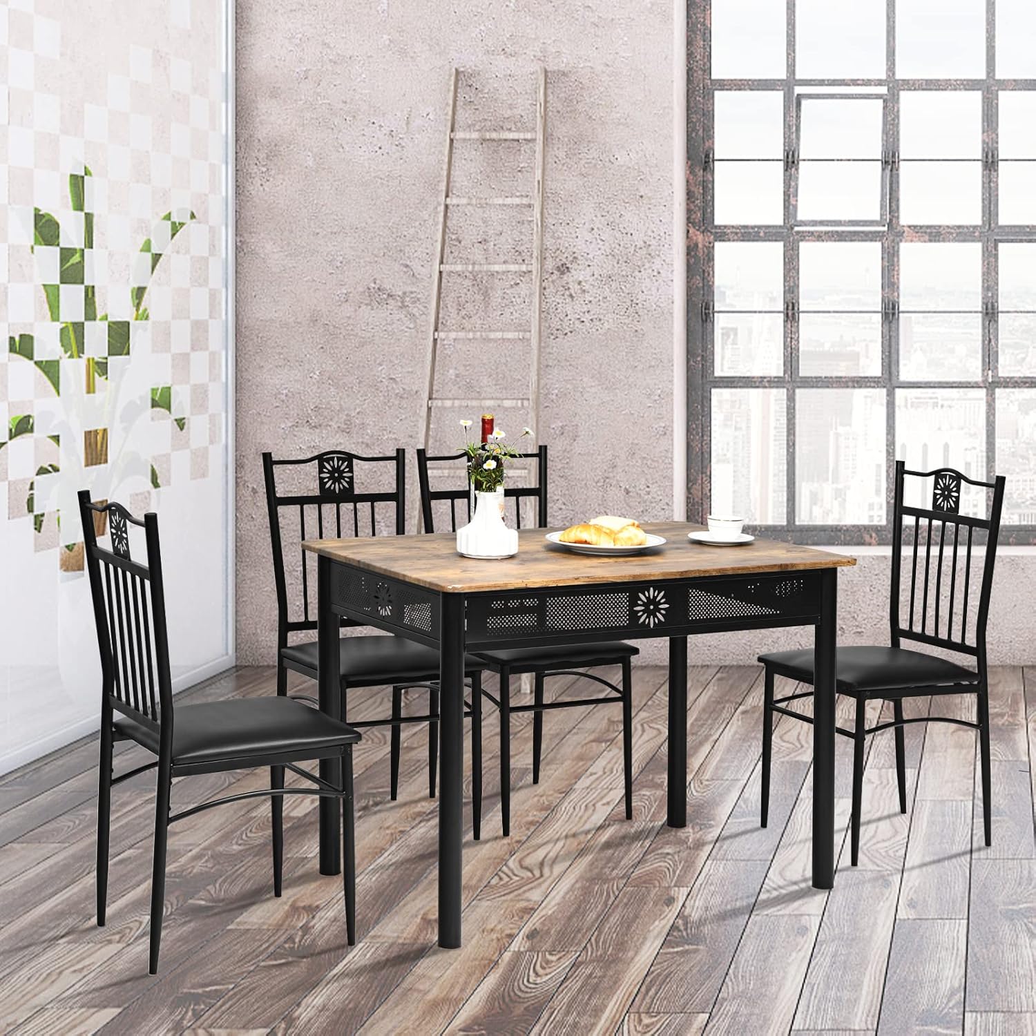 Set Tavolo e Sedie da Pranzo 5 Pezzi, Tavolo Cucina Rettangolare 110 cm con Sedie Imbottite per 4 Persone, Set Mobili Salvaspazio per Soggiorno Cucina Bar Ristorante (nero)