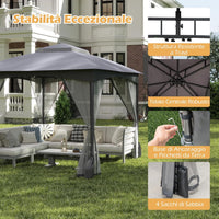 Gazebo da Giardino 3 x 3 m, Gazebo Impermeabile con Rete Mesh Staccabile e Terro Ventilato a Doppio Strato, Tenda Regolabile in Altezza per Feste, BBQ e Picnic (Grigio)
