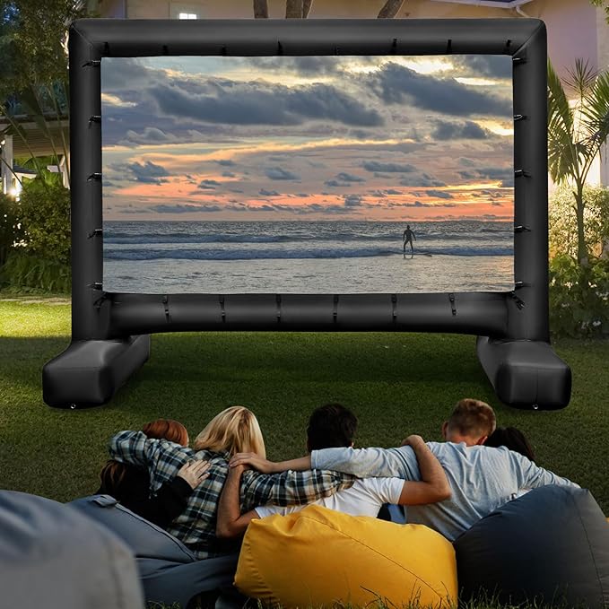 Schermo Proiettore Gonfiabile 16:9, Schermo Gonfiabile per Esterni con Soffiatore, Schermi di Proiezione con Borsa per Trasporto e Picchetti, 317x179 CM (Modello 2)