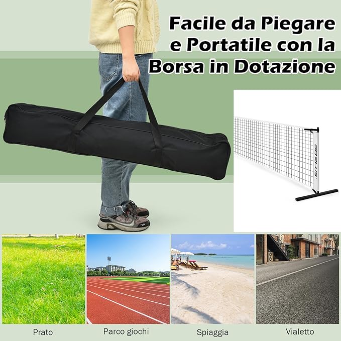 Rete Pickleball Portatile da 670 CM, con Tubolari Metallici, Rete Resistente in Poliestere e Borsa in Tessuto Oxford, Set per Giochi di Palla da Interno ed Esterno