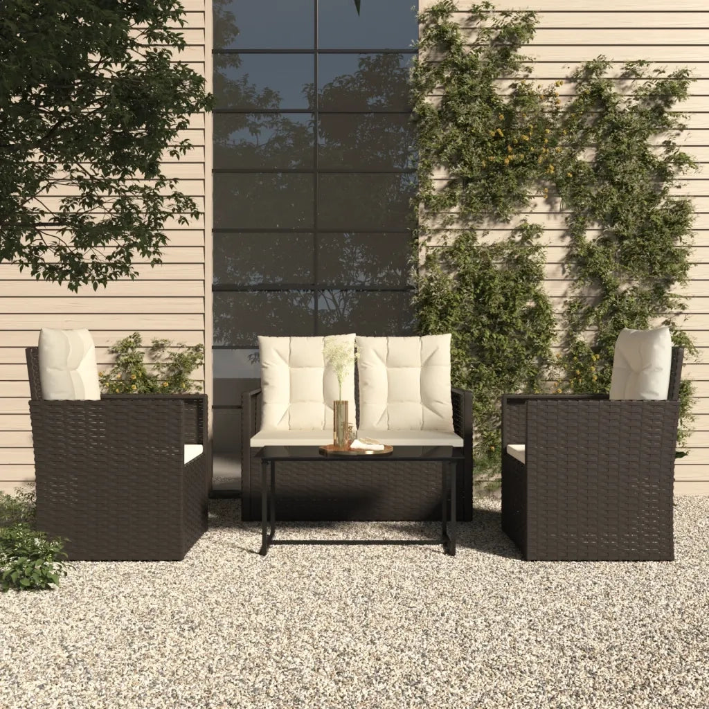 Set Salotto da Esterno 4 pz | Set di Mobili da Esterno con Cuscini in Polyrattan Nero