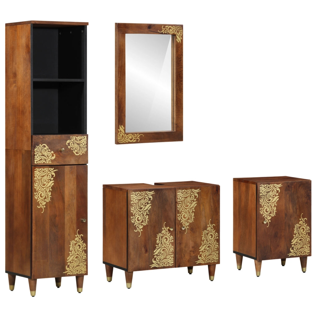 Set di Mobili per Bagno  in Legno Massello di Mango (4 Pezzi)